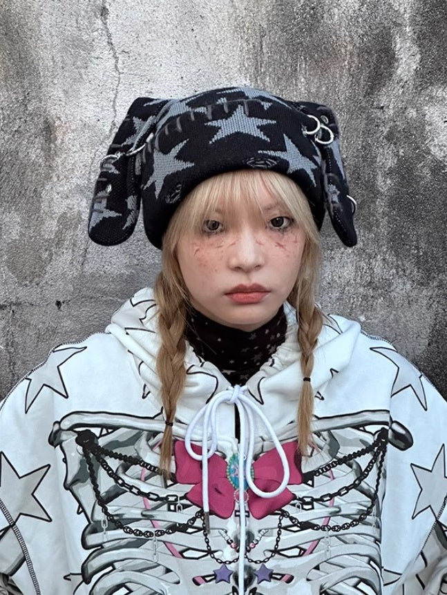 Rebellious Rabbit Five-pointed Star Knitted Cap【s0000004220】