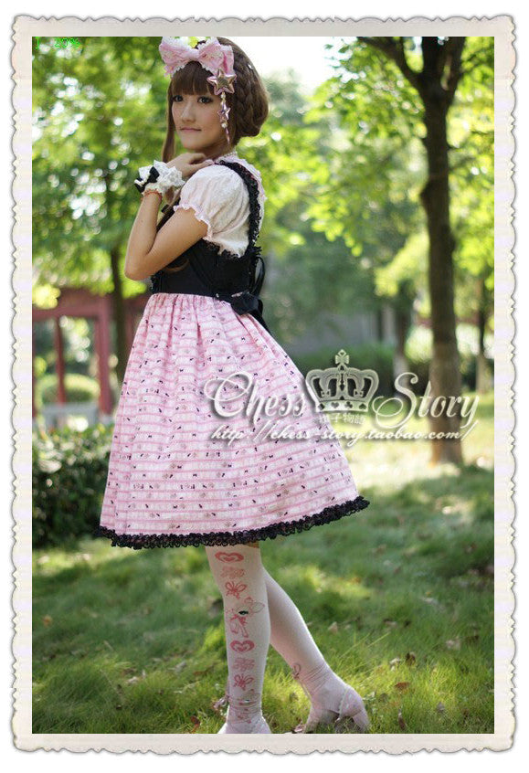 Chess Story - Black Cat Paradise - Kawaii Lolita Pink Black JSK