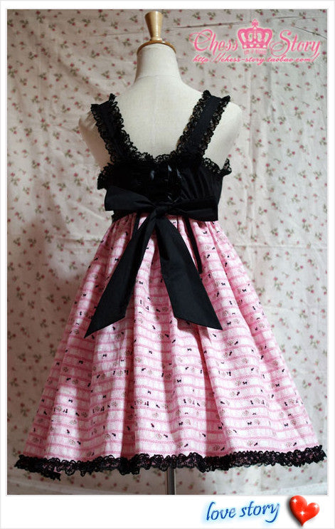 Chess Story - Black Cat Paradise - Kawaii Lolita Pink Black JSK