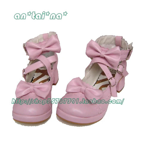 Antaina - Lolita Punk Bow Mid-Heel Multicolor Shoes