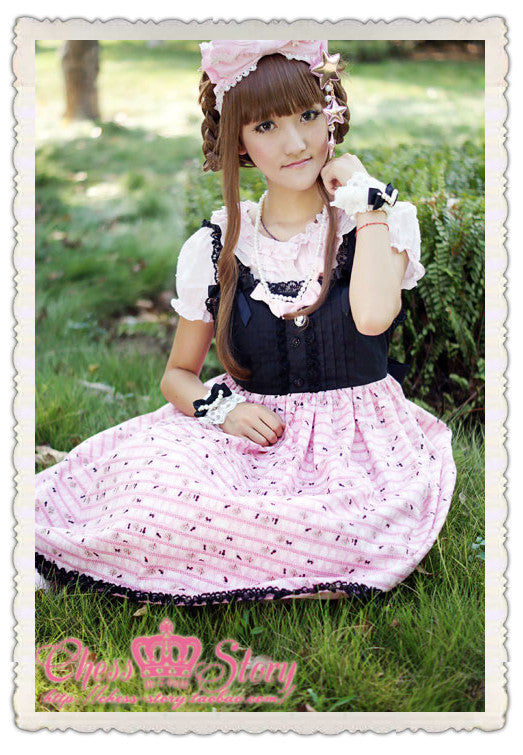 Chess Story - Black Cat Paradise - Kawaii Lolita Pink Black JSK