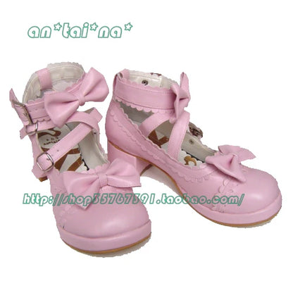 Antaina - Lolita Punk Bow Mid-Heel Multicolor Shoes