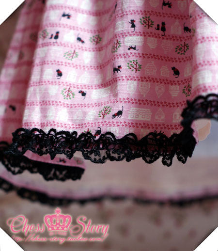 Chess Story - Black Cat Paradise - Kawaii Lolita Pink Black JSK