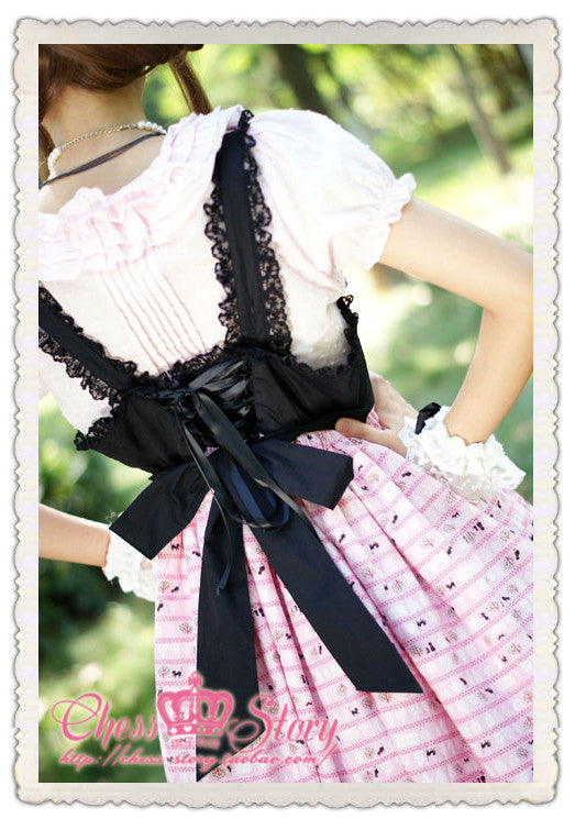 Chess Story - Black Cat Paradise - Kawaii Lolita Pink Black JSK