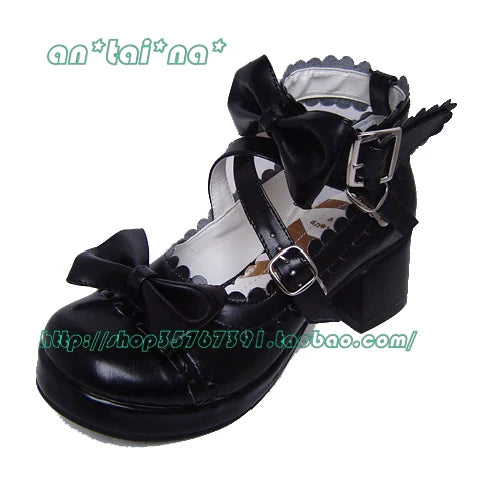 Antaina - Lolita Punk Bow Mid-Heel Multicolor Shoes