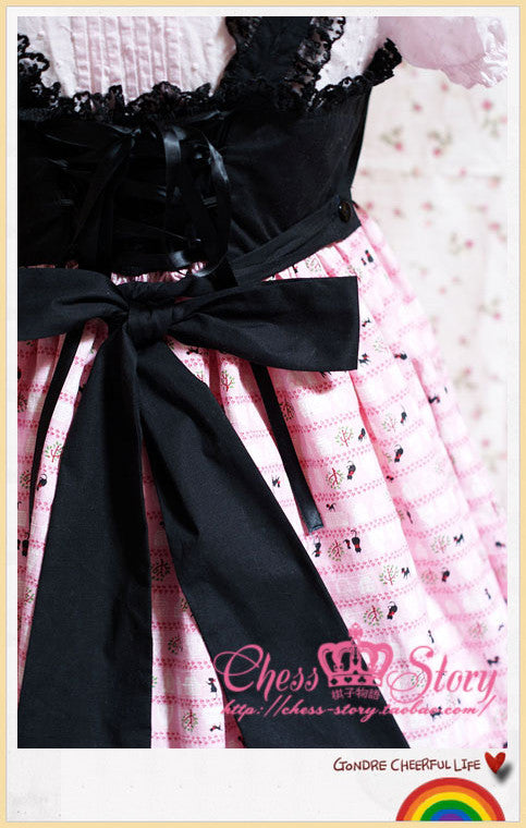 Chess Story - Black Cat Paradise - Kawaii Lolita Pink Black JSK