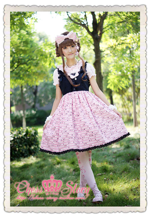 Chess Story - Black Cat Paradise - Kawaii Lolita Pink Black JSK