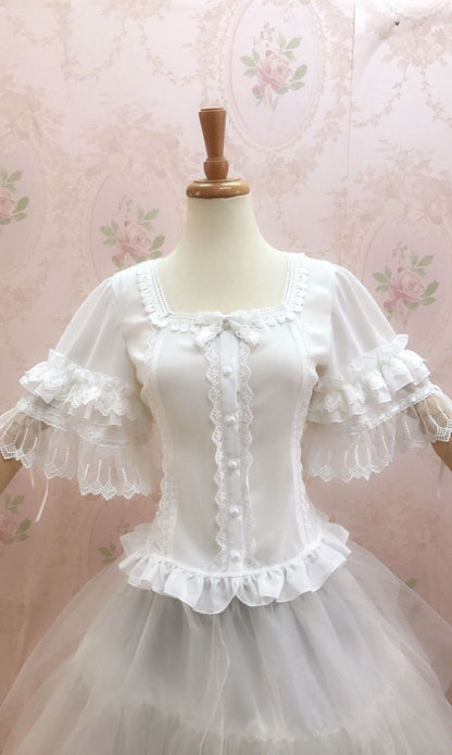 YIlia - Summer Lace Short Sleeve Lolita Blouse