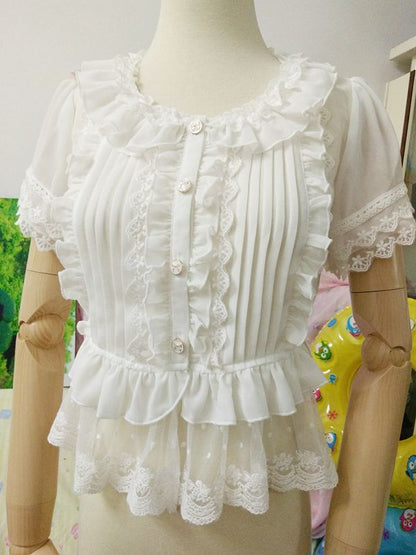 Yilia - Summer Short Sleeve Lace Lolita Blouse