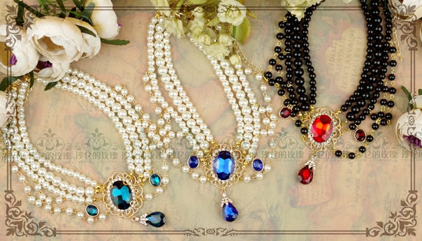 Rose of Sharon - Customized Lolita Pearl Necklace with Gemstone Pendants