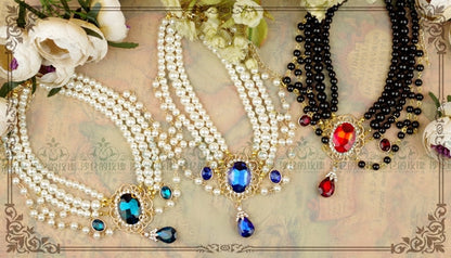 Rose of Sharon - Customized Lolita Pearl Necklace with Gemstone Pendants