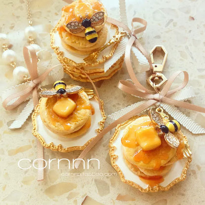 Cornnn - Lolita Accessory Set Butter Honey Pancakes with Bee Necklace Brooch and Keychain