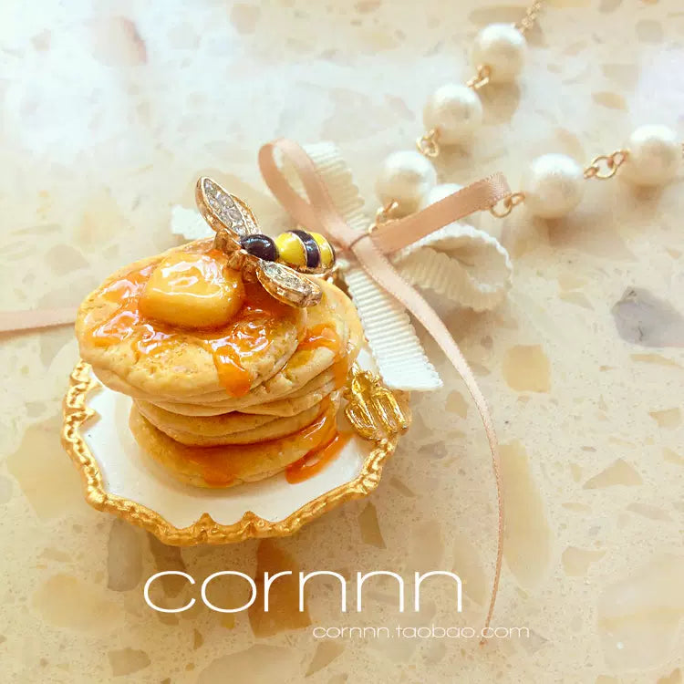 Cornnn - Lolita Accessory Set Butter Honey Pancakes with Bee Necklace Brooch and Keychain