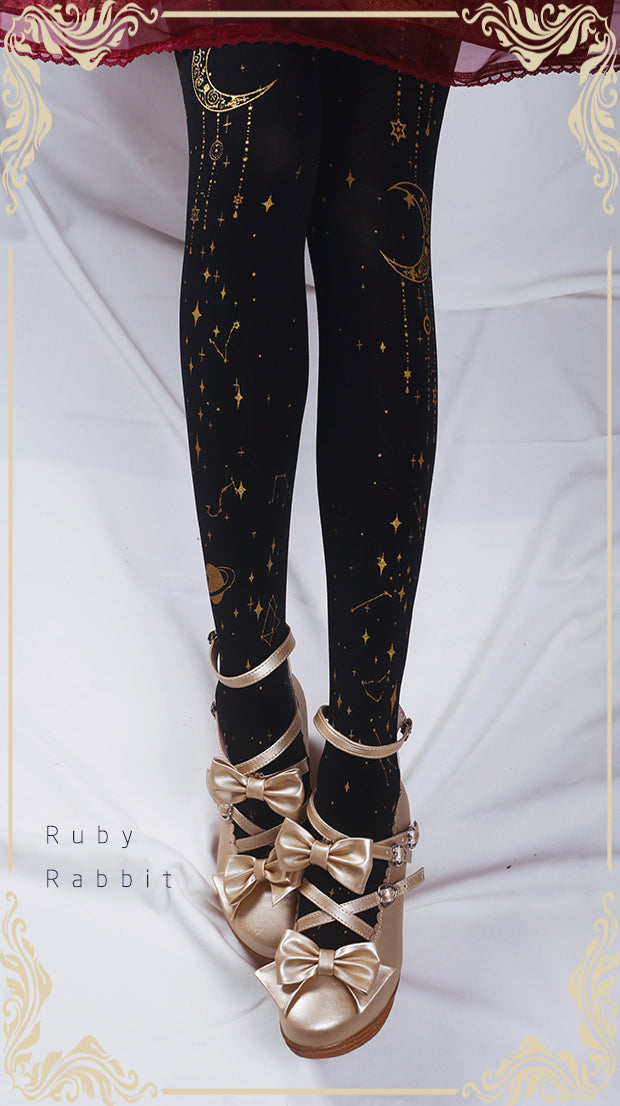 Ruby Rabbit - 120D Velvet Lolita Tights, Gold Foil Print