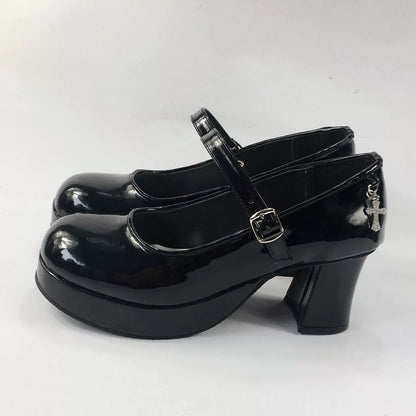 Antaina - Punk Lolita Heels Shoes Metal Cross Horseshoe Heel Shoes