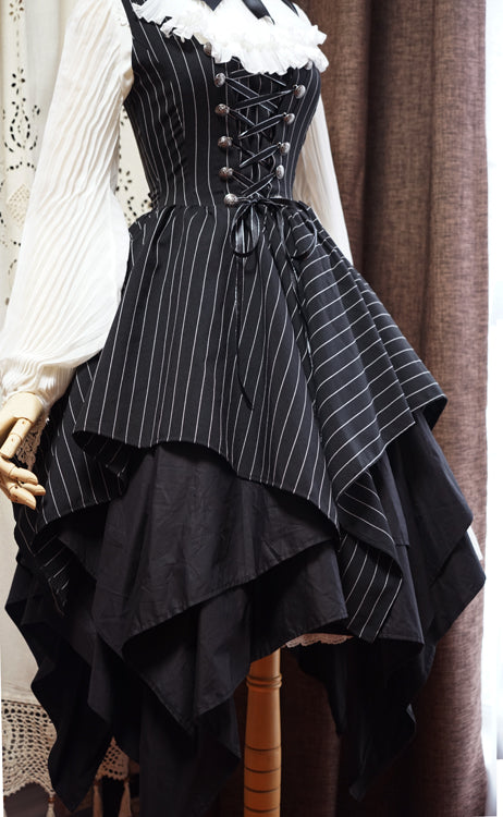 Surface Spell - Gothic Lolita Irregular Hemline Stripe JSK