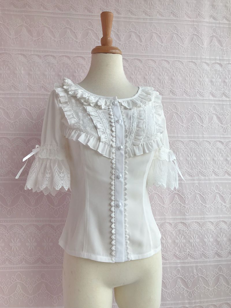 Yilia - Summer Short Sleeve Chiffon Lolita Blouse