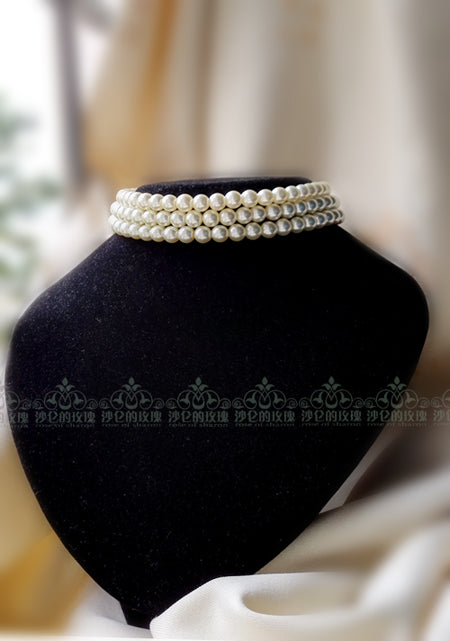 Rose of Sharon - Hepburn time - Retro Elegant Tiered Pearl Choker