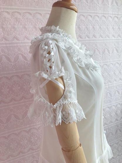 Yilia - Sweet Lolita Puff Sleeve Short Sleeve Blouse