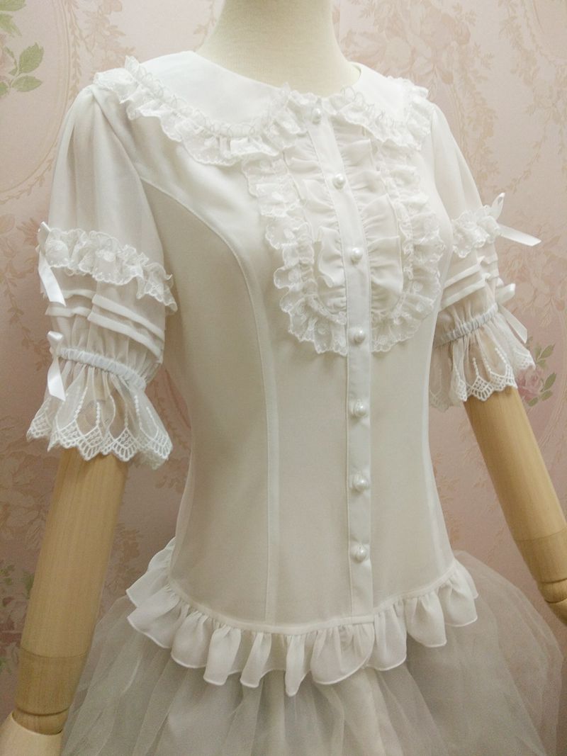 Yilia - Peter Pan Collar Slim Chiffon Lolita Blouse