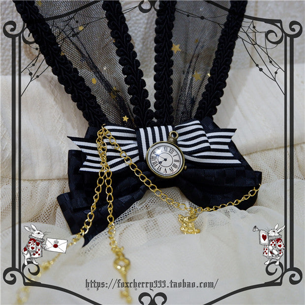 Fox cherry - Lolita Alice Clock Rabbit Ear Tulle Top Hat