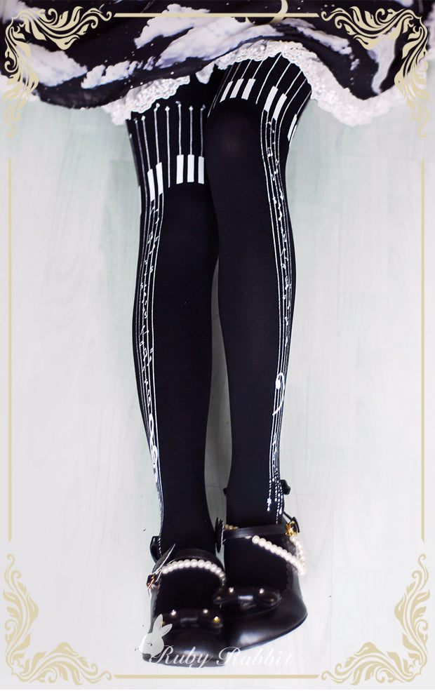 Ruby Rabbit - Piano Keys 120D Velvet Lolita Tights
