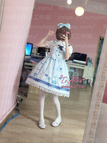 To Alice - Dear Dolls - Kawaii Lolita JSK Dress, Bear & Bunny Print