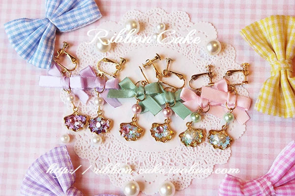 Ribbon Cake - Sweet Lolita Star Pearl Shell Earrings