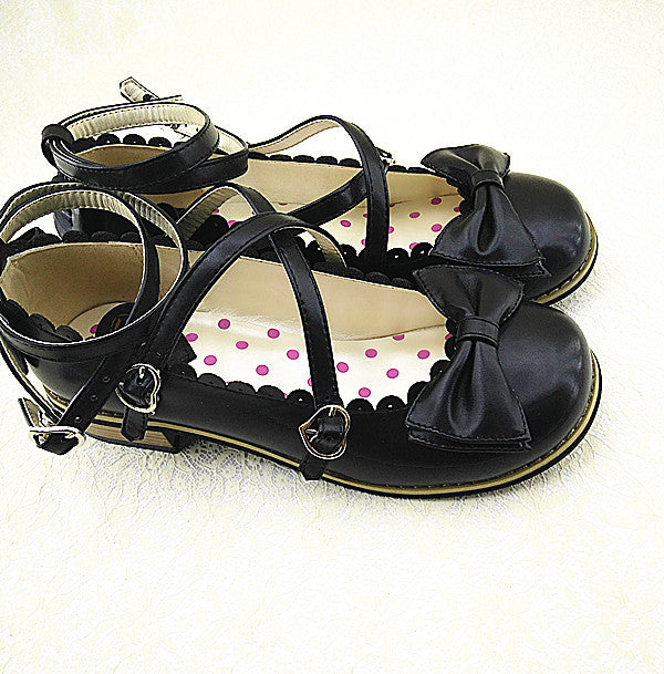 Meixie - Lovely Lolita Low Heel Cross Strap Bow Tie Princess Shoes