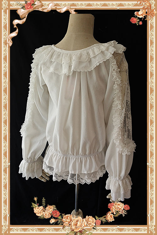 Infanta - Jenny Cookies - Classic Lolita Chiffon Blouse with Hollow-out Lace Shoulder