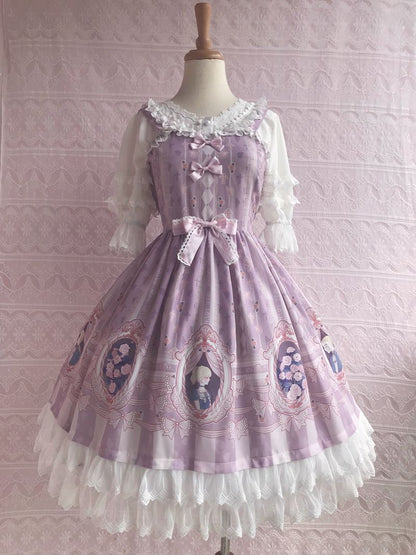 Yilia - Rose Lover Dream - Printed Bow Casual Lolita JSK