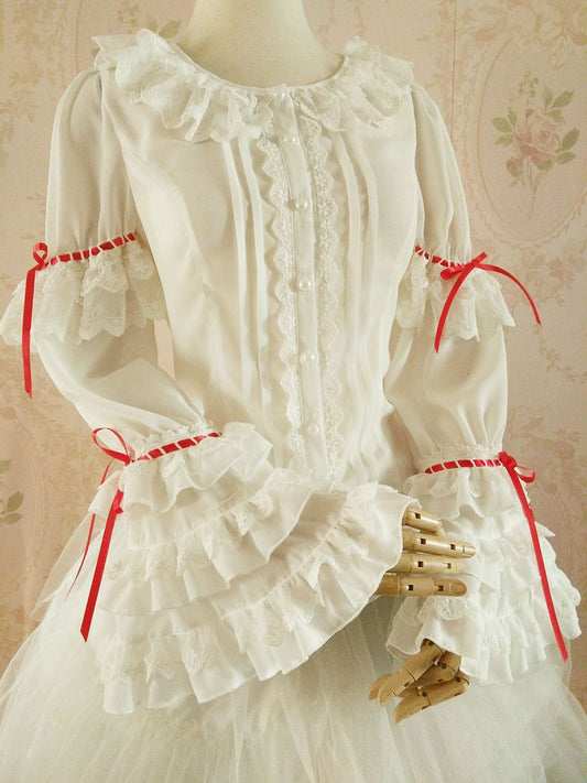 Yilia - Retro Red Bow Princess Long Sleeve Lolita Blouse