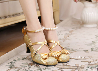 Sosic shop - Japanese Style Sequins Bow High Heels