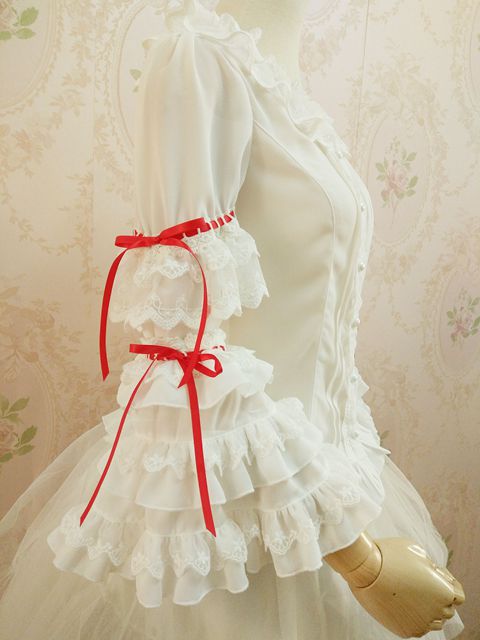 Yilia - Retro Red Bow Princess Long Sleeve Lolita Blouse