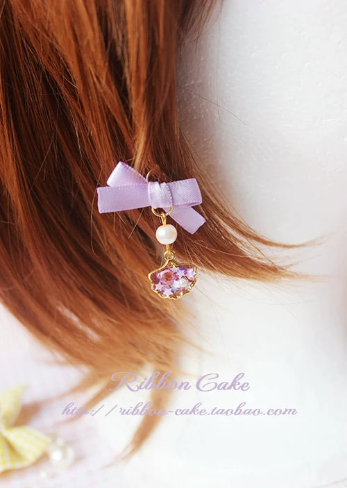 Ribbon Cake - Sweet Lolita Star Pearl Shell Earrings