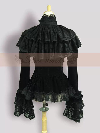 Lace Garden - Black Lolita Cape Velvet Winter Lolita Short Shirt