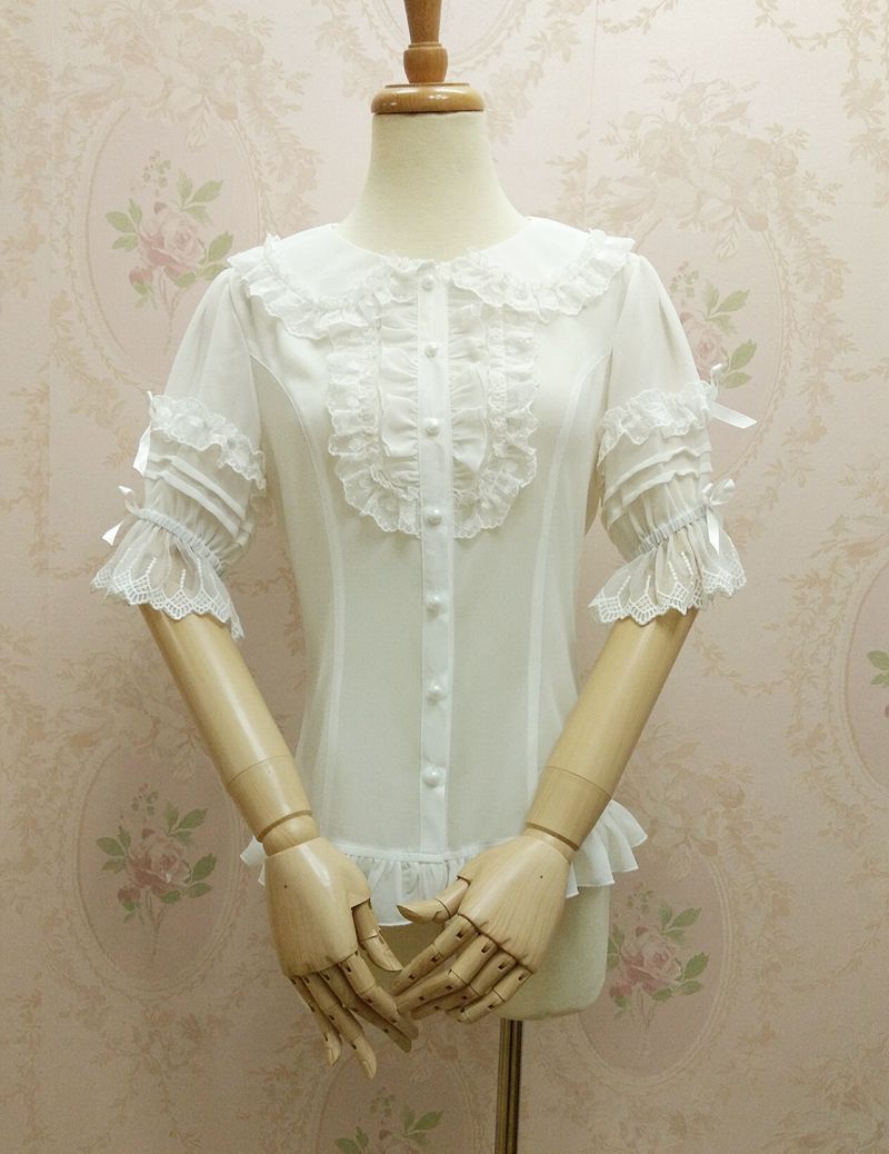 Yilia - Peter Pan Collar Slim Chiffon Lolita Blouse