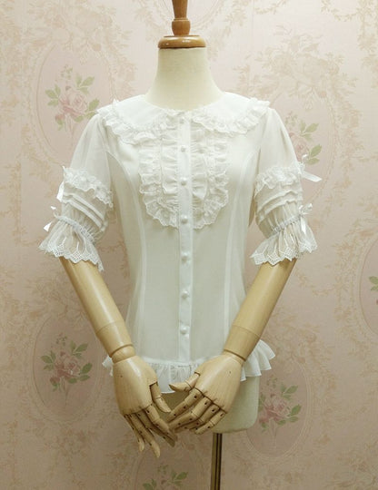Yilia - Peter Pan Collar Slim Chiffon Lolita Blouse