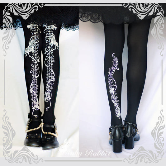 Ruby Rabbit - Gothic Lolita Bone and Rose Print Pantyhose