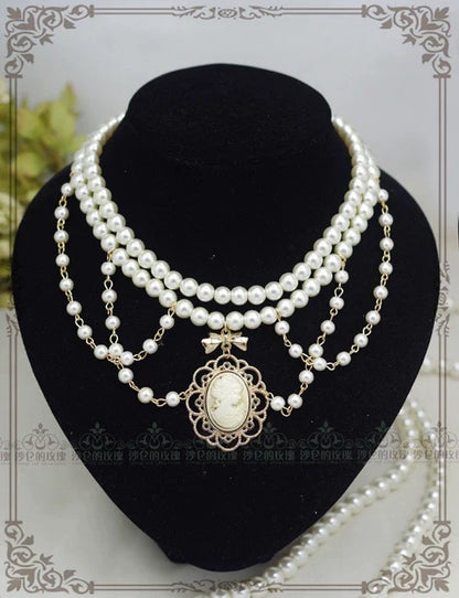 Rose of Sharon - Manor Ball II - Retro Lolita Necklace Pearl Necklace