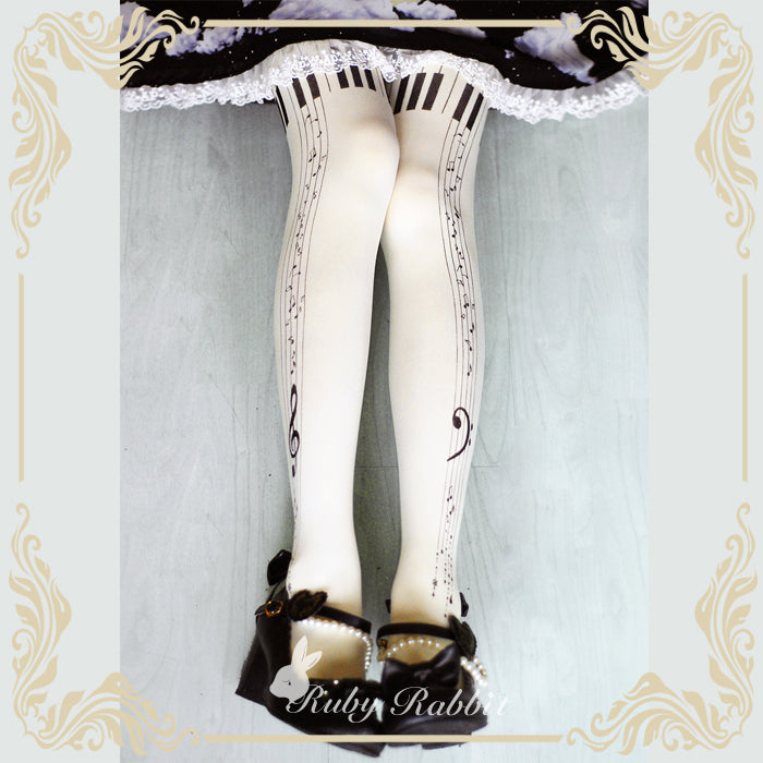 Ruby Rabbit - Piano Keys 120D Velvet Lolita Tights