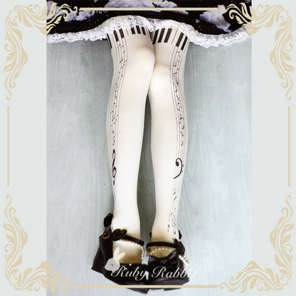 Ruby Rabbit - Piano Keys 120D Velvet Lolita Tights