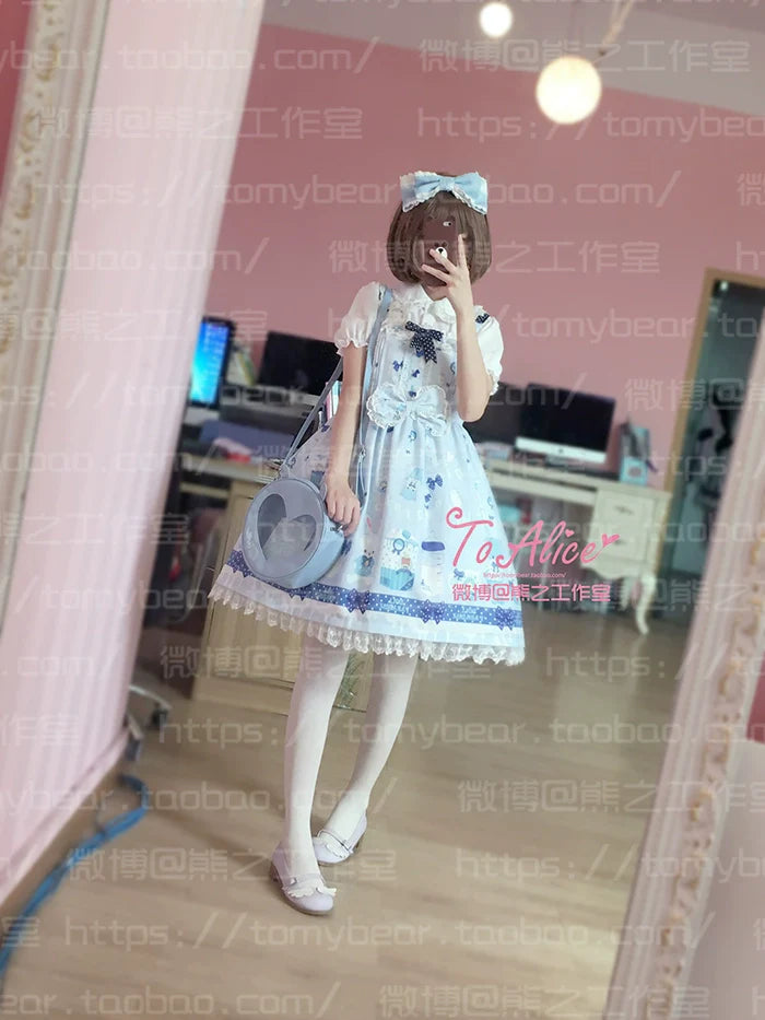 To Alice - Dear Dolls - Kawaii Lolita JSK Dress, Bear & Bunny Print