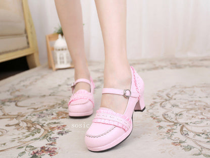 Sosic - Sweet High-heeled Plain Color Lolita Shoes