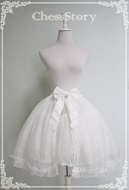 Chess Story - Peach blossom And Snow - Sweet Lolita Bow Overskirt Multicolor