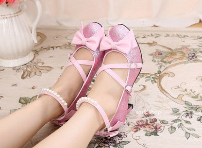 Sosic shop - Japanese Style Sequins Bow High Heels