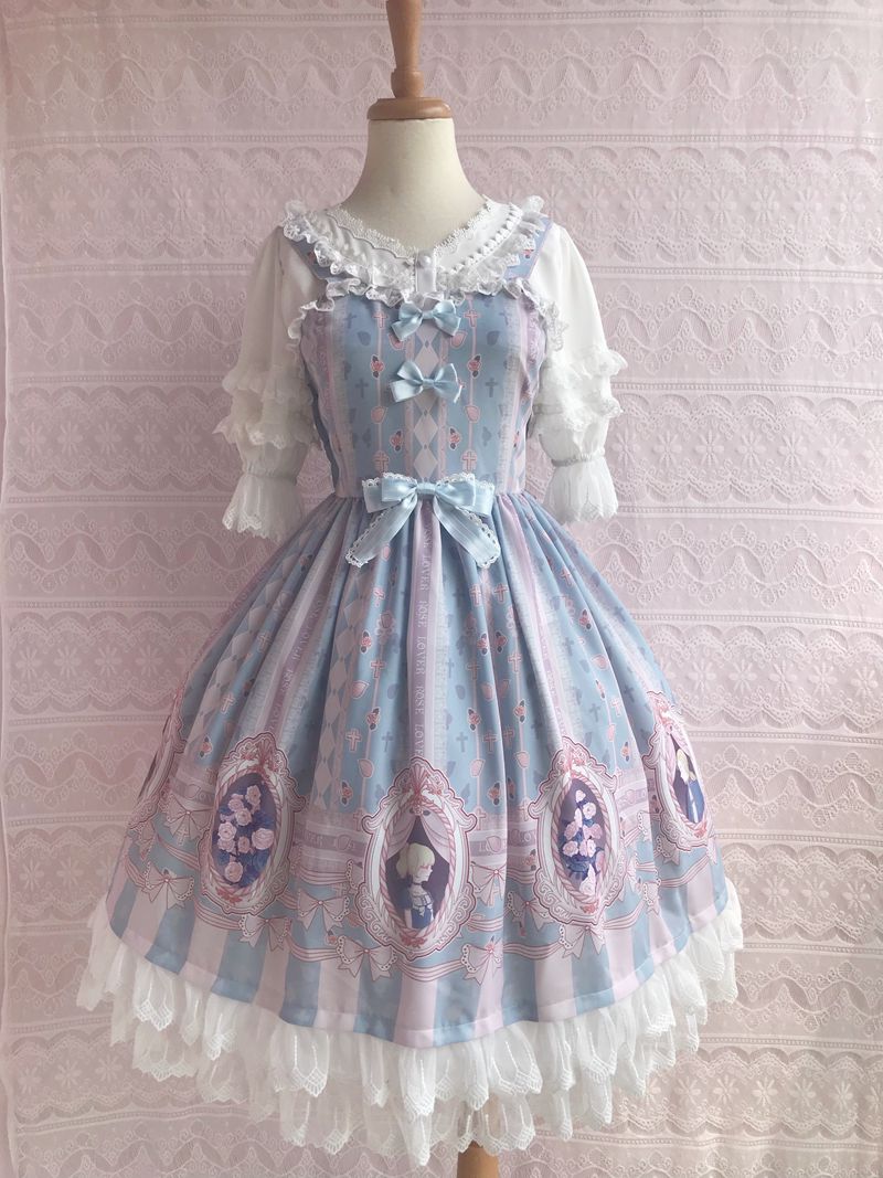 Yilia - Rose Lover Dream - Printed Bow Casual Lolita JSK