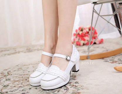 Sosic - Sweet High-heeled Plain Color Lolita Shoes