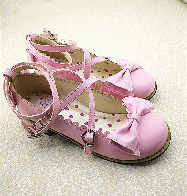 Meixie - Lovely Lolita Low Heel Cross Strap Bow Tie Princess Shoes