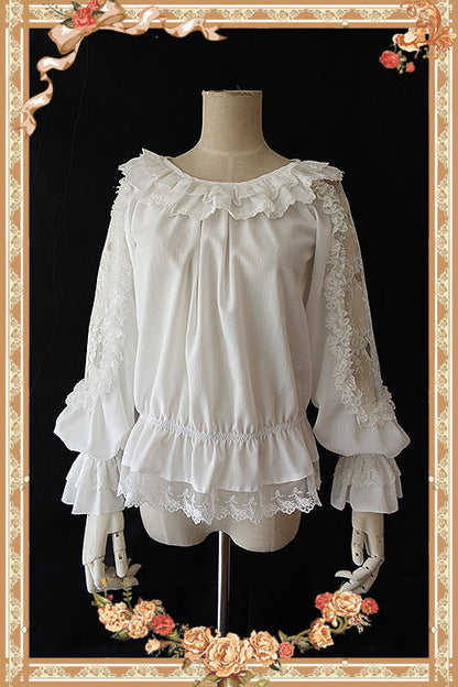 Infanta - Jenny Cookies - Classic Lolita Chiffon Blouse with Hollow-out Lace Shoulder